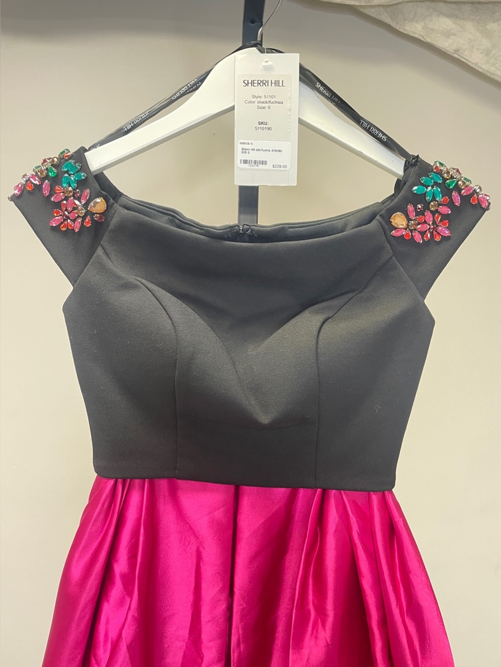 Sherri Hill Black Bodice with Hot Pink Skirt Jeweled 2 piece Dress